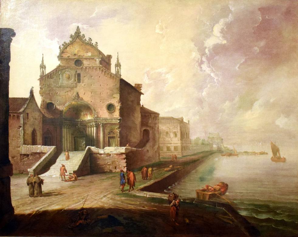 Canaletto:  [ca. 1720-21 ] - Capriccio with Gothic church and lagoon - Oil on canvas - Palazzo Leoni Montanari, Vicenza