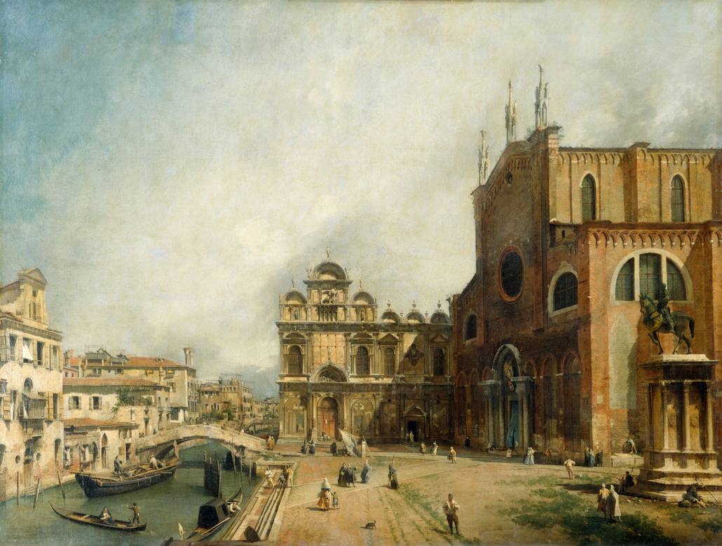 Canaletto: Santi Giovanni e Paolo e la Scuola di San Marco -  (Santi Giovanni e Paolo and the Scuola di San Marco) - Oil on canvas (ca. 1725) - Gemäldegalerie Alte Meister, Dresden