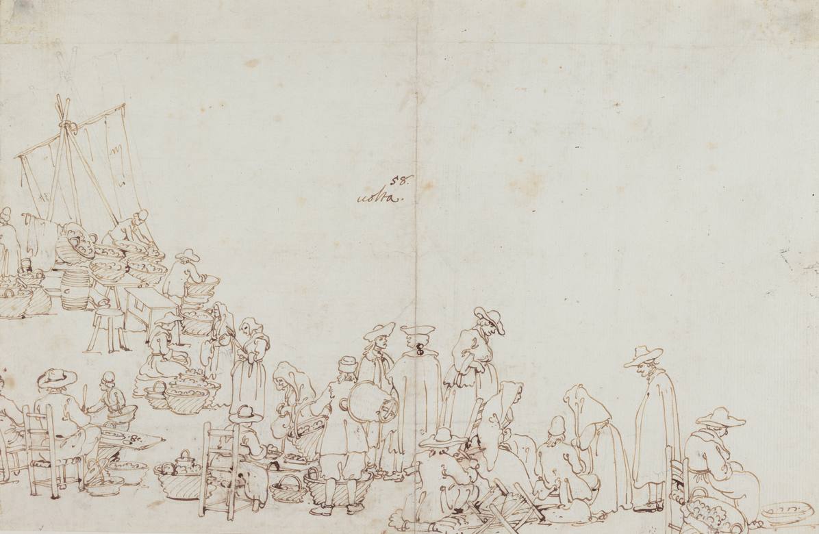 Canaletto:  [ca. 1740] - A Market Scene - Drawing - Pen and brown ink, grey wash (some additional) - The J.Paul Getty Museum, Los Angeles