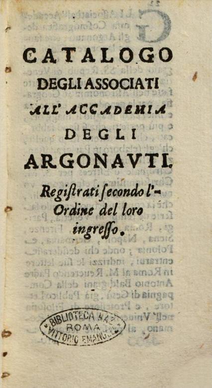 Vincenzo Maria Coronelli:  [1687] - Catalogo degli associati dell'Accademia degli Argonauti - page 21 - Cover