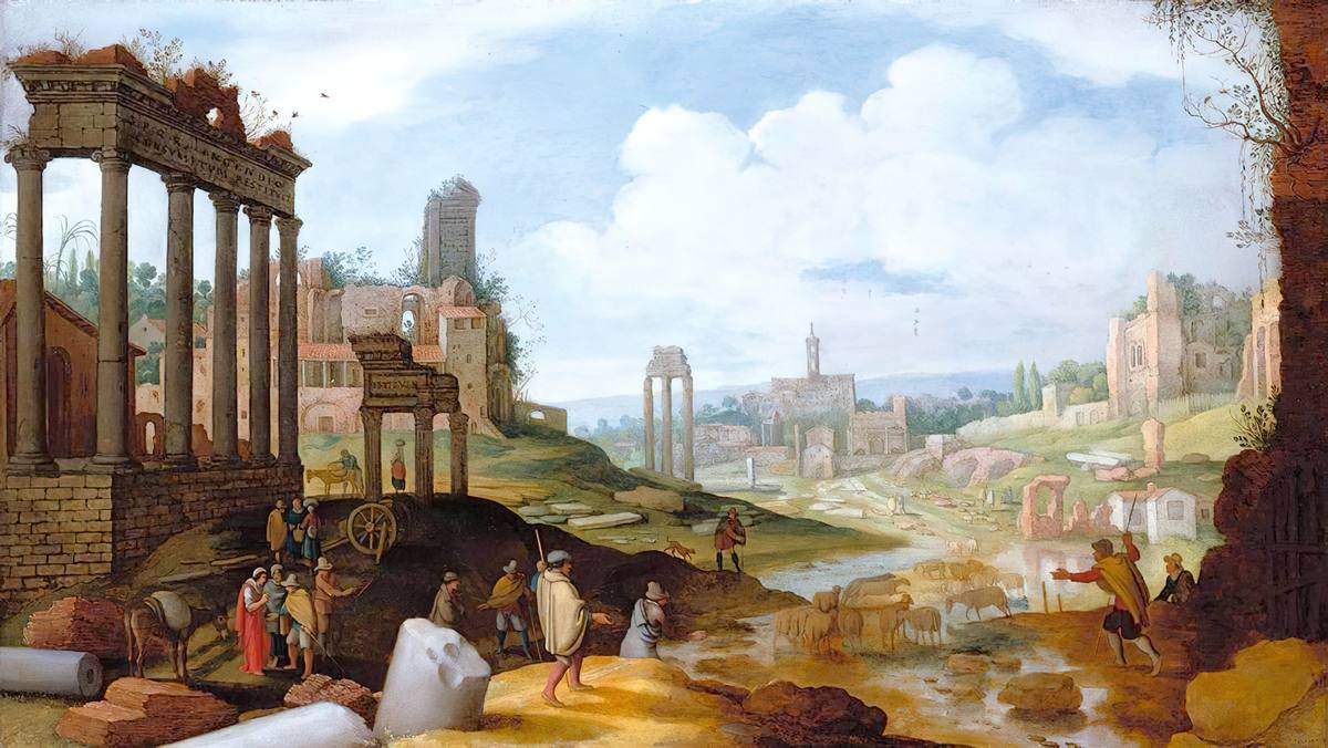 Willem van Nieulandt II: A View of the Forum Romanum - Oil on copper - Private Collection