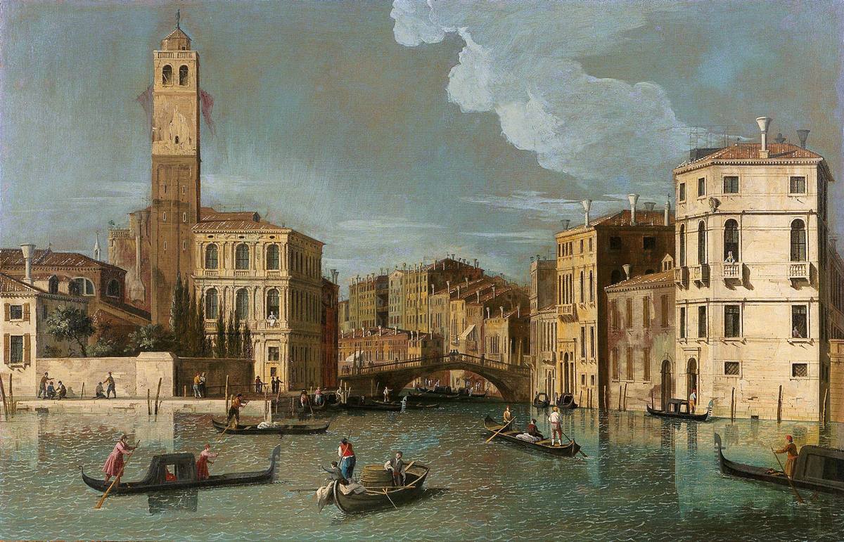 Bernardo Canal: The Grand Canal and the entrance to the Cannaregio - Oil on canvas - Private Collection