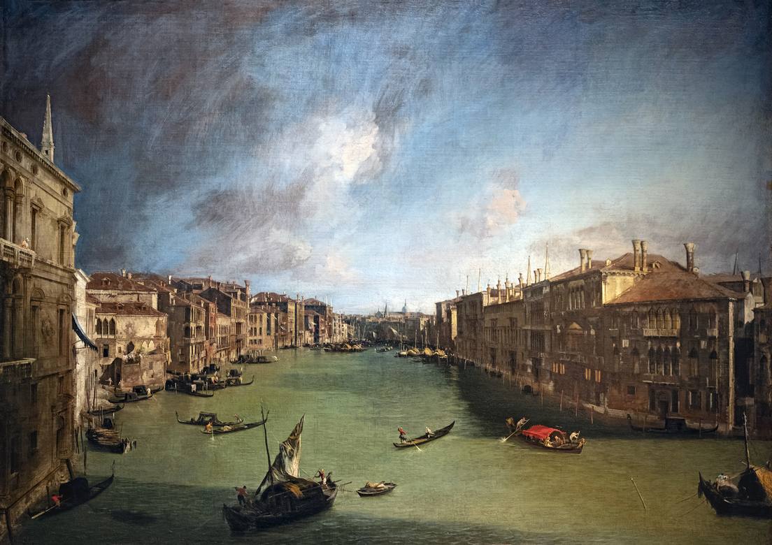 Canaletto:  [1721-23] - Canal Grande da Palazzo Balbi a Rialto (Grand Canal from Palazzo Balbi toward Rialto) - Oil on canvas - Ca' Rezzonico, Venezia