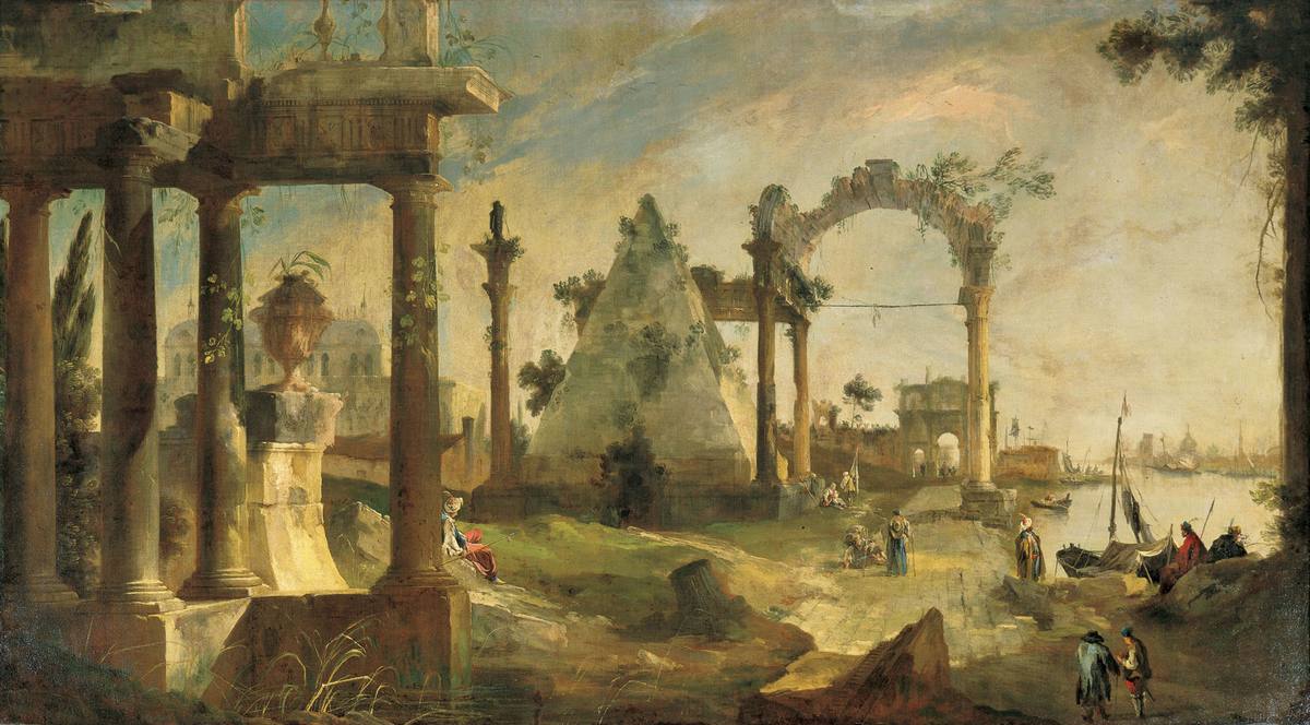 Canaletto:  [1723] - Capriccio con rovine romane e la Basilica di Vicenza - Oil on canvas - Private Collection, Liguria