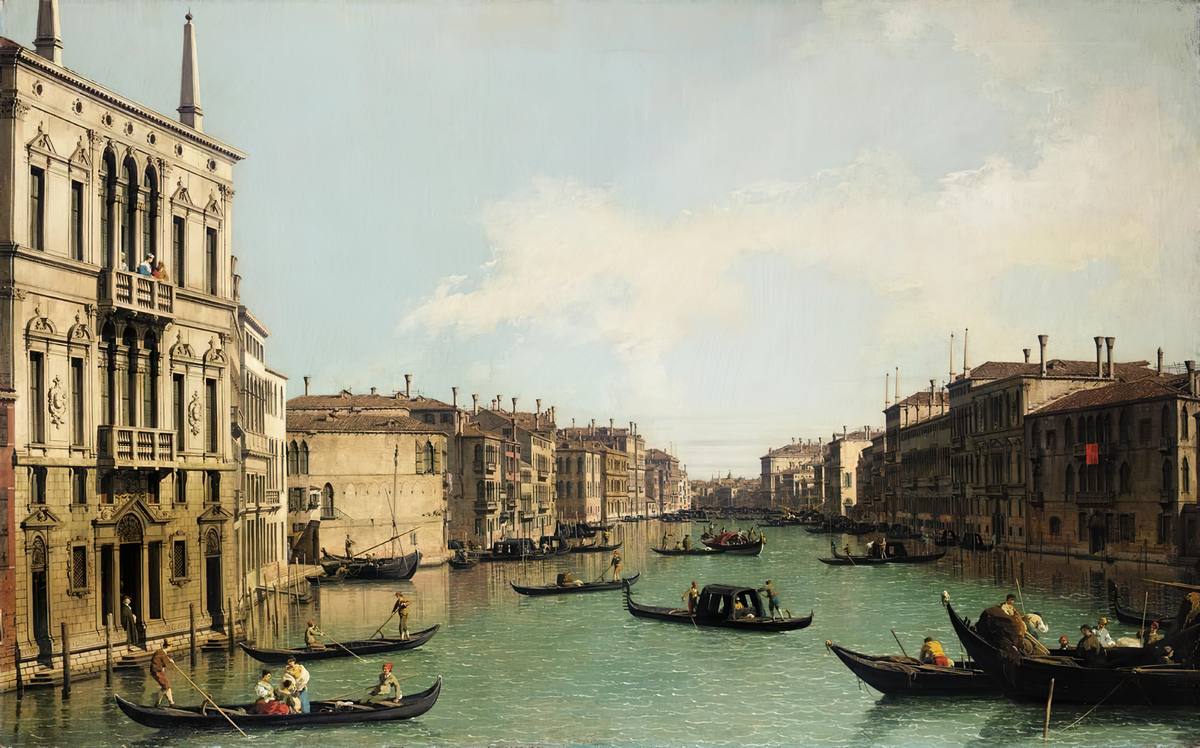 Canaletto:  [1724] - The Grand Canal, Looking North East from Palazzo Balbi to the Rialto Bridge - Oil on canvas - Private Collection