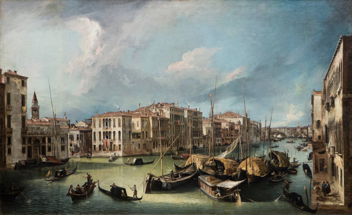 Canaletto:  [ca. 1725] - Il Canal Grande da Palazzo Corner Spinelli verso il Ponte di Rialto (Grand Canal Looking North East toward the Rialto Bridge) - Oil on canvas - Gemäldegalerie Alte Meister, Dresden