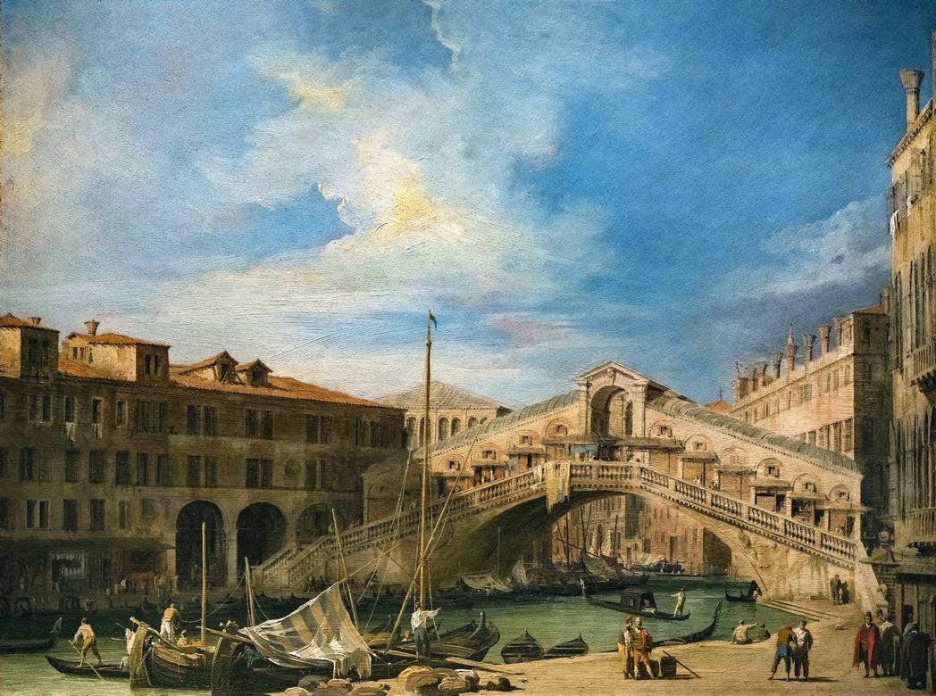 Canaletto:  [ca. 1727] - The Rialto Bridge from the South - Oil on copper - Holkam Hall, Norfolk