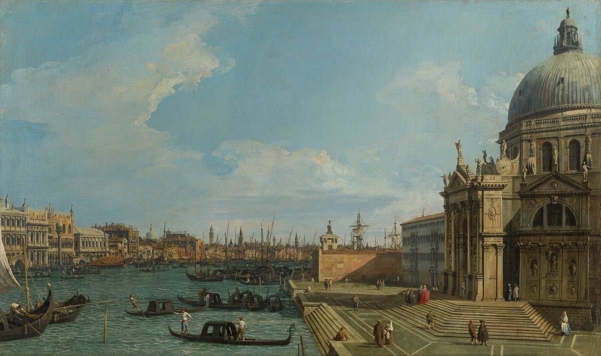 Canaletto:  [ca. 1729-30] - The Grand Canal with S. Maria della Salute towards the Riva degli Schiavoni - Oil on canvas - Royal Collection Trust, London