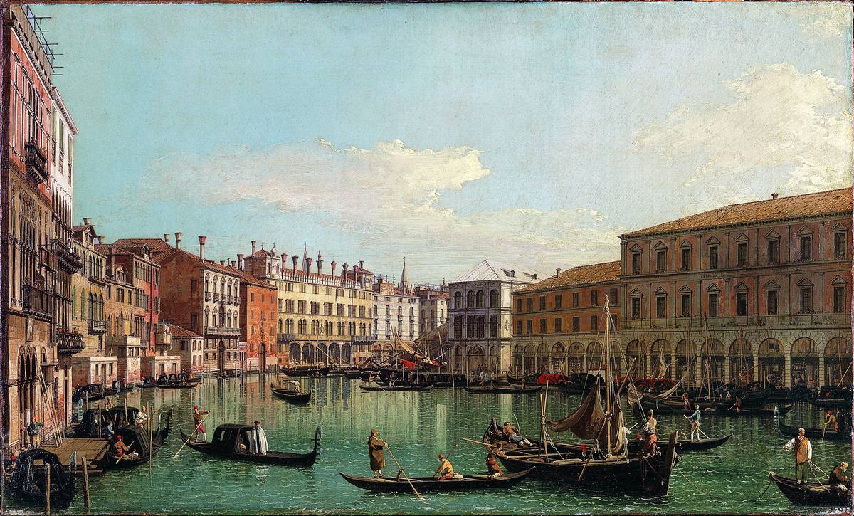 Canaletto:  [1730-39] - The Grand Canal Looking South toward the Rialto Bridge - Oil on canvas - Metropolitan Museum of Art, New York