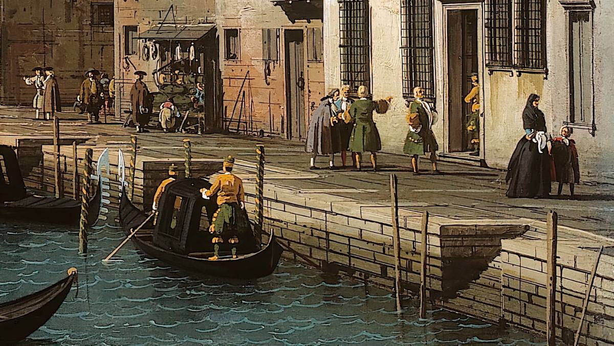 Canaletto:  [ca. 1730] - Veduta del Canale di Santa Chiara a Venezia (View of the Canale di Santa Chiara, Venezia) - Oil on canvas - Musée Cognacq-Jay, Paris - Detail