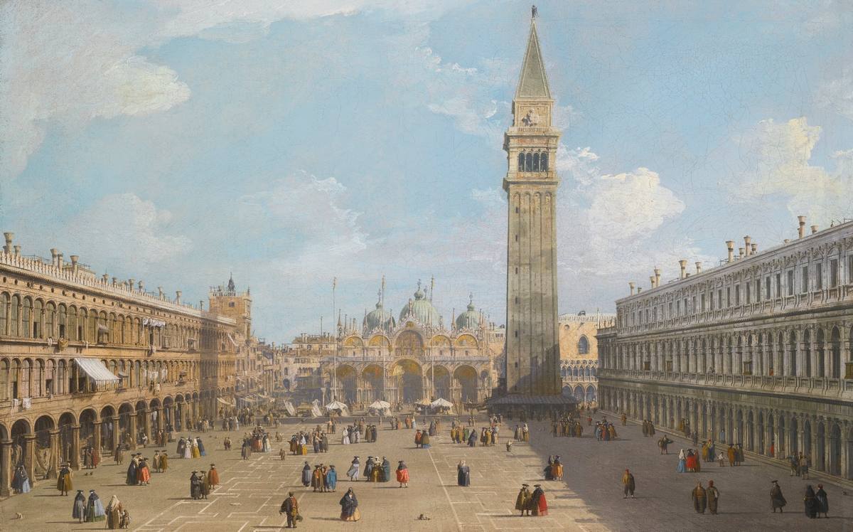Canaletto:  [1730s] - Venice - Piazza San Marco looking East towards the Basilica - Oil on canvas - Private Collection