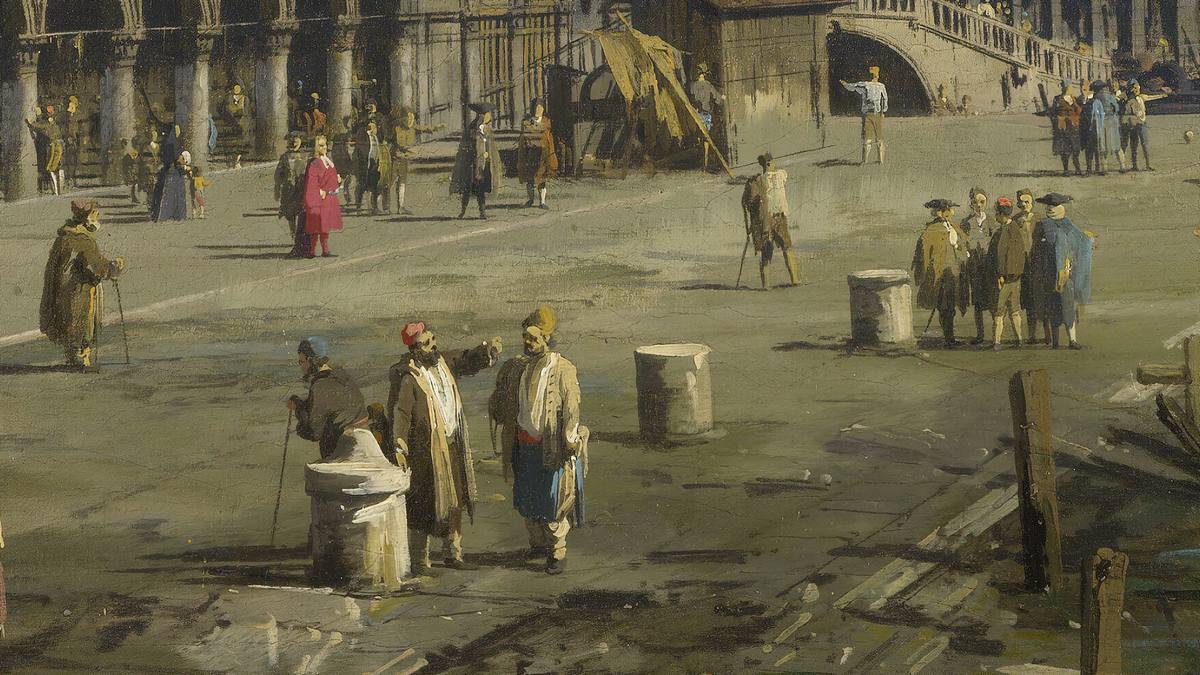 Canaletto:  [late 1730s] - Venice - The Doge's Palace and the Riva degli Schiavoni - Oil on canvas - The National Gallery, London - Detail