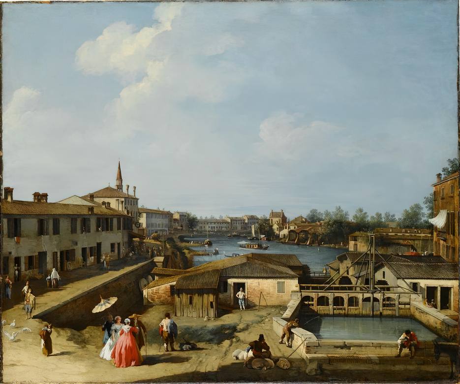Canaletto:  [1732-35] - View of the locks at Dolo on the Brenta - Oil on canvas - State Gallery, Stuttgart