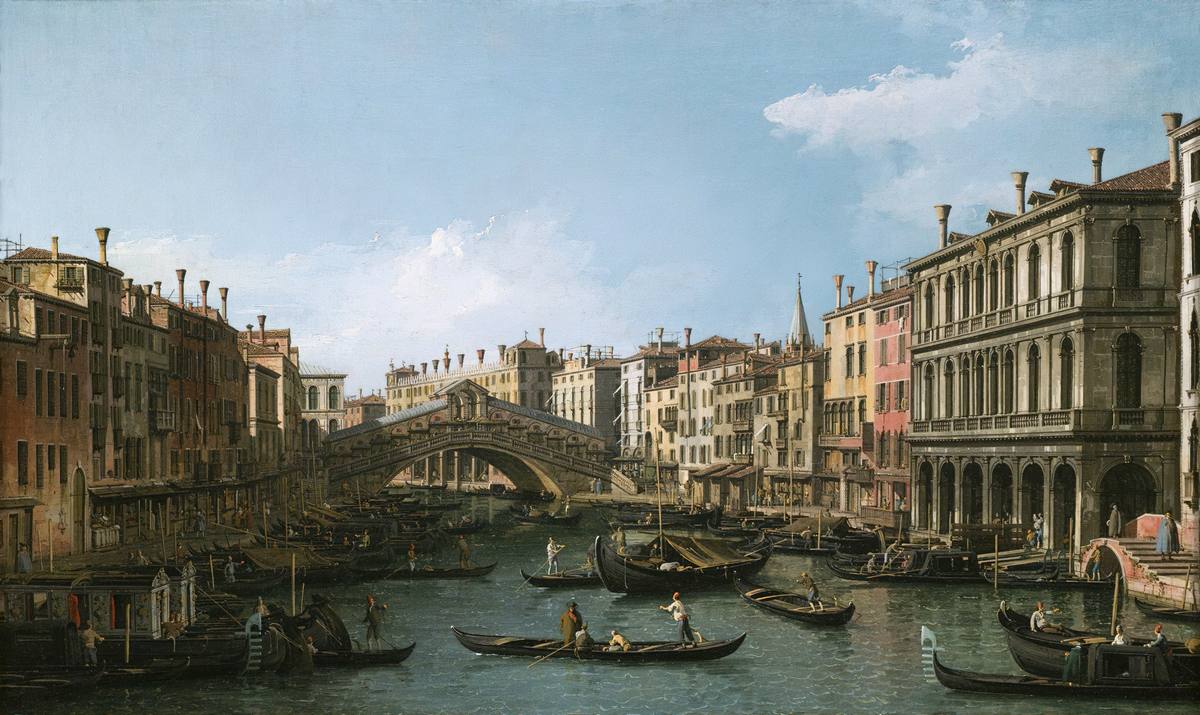 Canaletto:  [ca. 1739] - The Grand Canal looking North East from the Palazzo Dolfin Manin to the Rialto Bridge - Oil on canvas - Private Collection