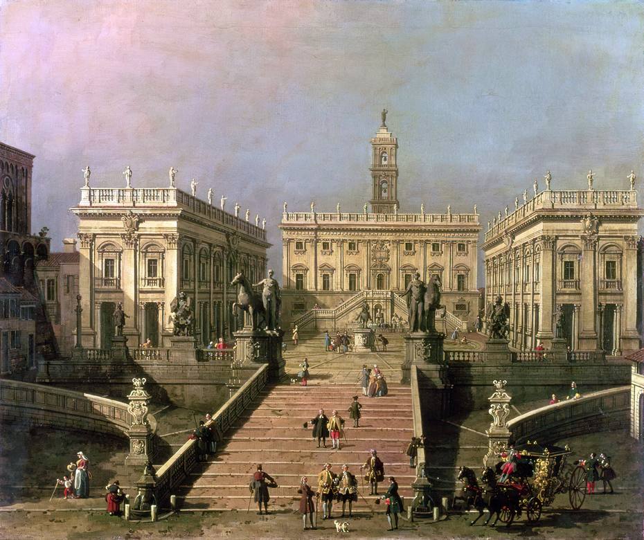 Canaletto:  [ca. 1740-45] - The Piazza del Campidoglio and the Cordonata - Oil on canvas - Khanenko Museum, Ukraine