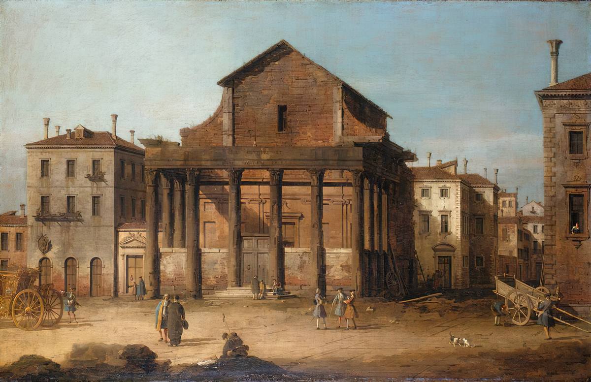 Canaletto:  [ca. 1740-46] - The Temple of Antoninus and Faustina, Rome - Oil on canvas - Royal Collection Trust