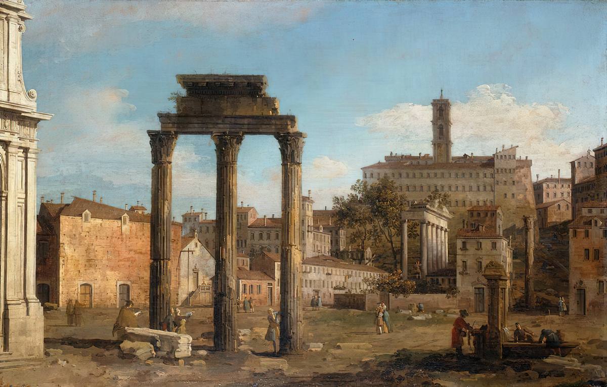Canaletto:  [ca. 1740-46] - Rome Ruins of the Forum, Looking Towards the Capitol - Oil on canvas - Royal Collection Trust