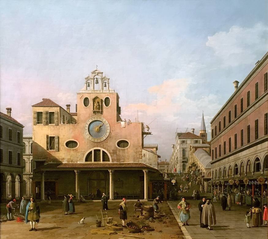 Canaletto:  [ca. 1740-60] - Il Campo di Rialto e la Chiesa di San Giacomo (The Campo di Rialto and the Church of Saint James, Venice) - Oil on canvas - National Gallery of Canada