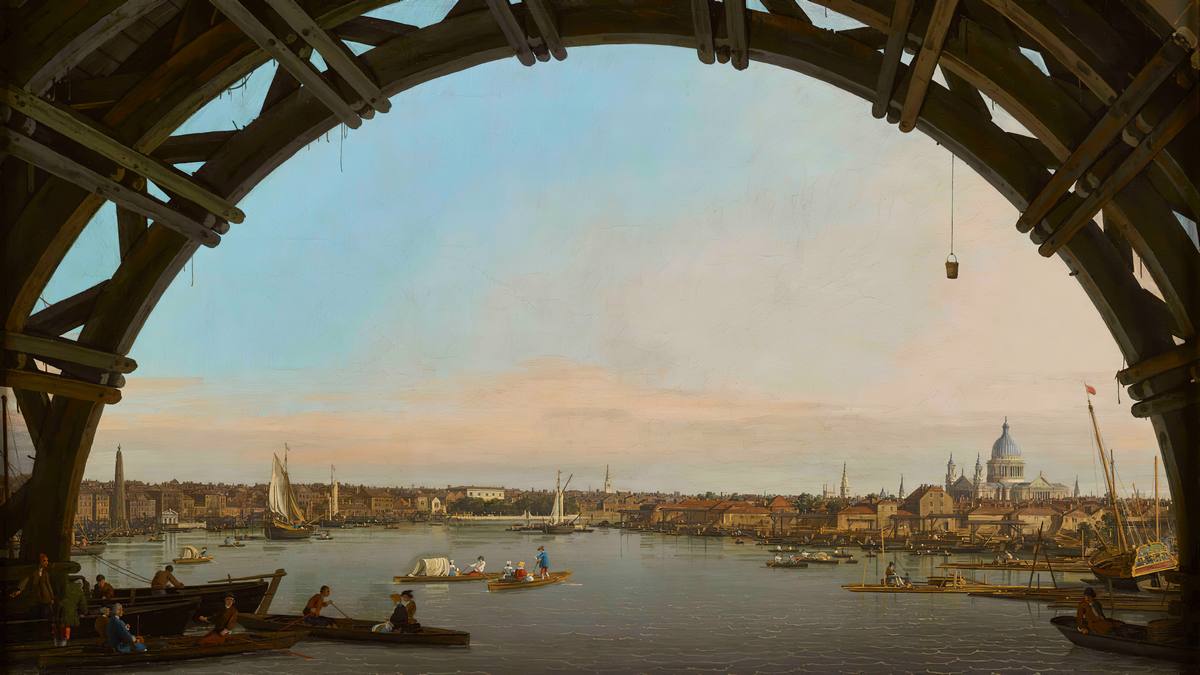 Canaletto:  [1746-47] - The City Seen Through an Arch of Westminster Bridge - Oil on canvas - Private Collection, Duke of Northumberland