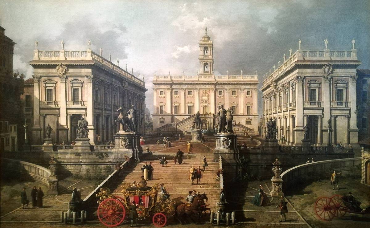 Canaletto:  [1755] - Veduta della piazza del Campidoglio e della Cordonata - Oil on canvas