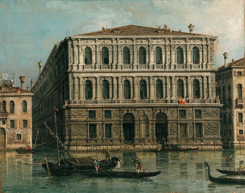 Canaletto:  [after 1755] - Veduta di Venezia con Ca' Pesaro - Oil on canvas - VMFA - Virginia Museum of Fine Arts