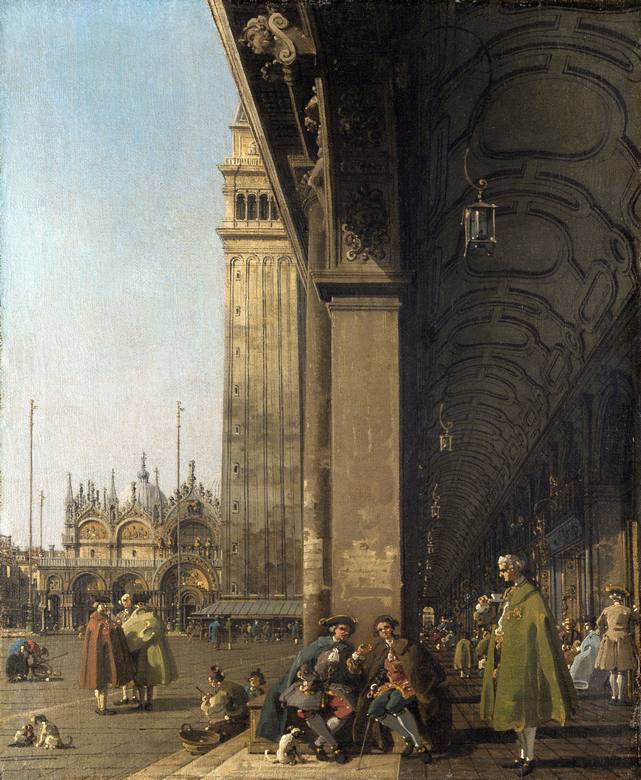 Canaletto:  [ca. 1756] - Procuratie Nuove al Caffè Florian (Venice, Piazza San Marco and the Colonnade of the Procuratie Nuove) - Oil on canvas - National Gallery
