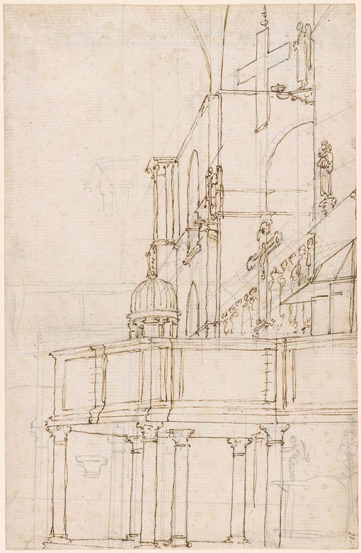 Canaletto: The South Pulpit in San Marco, Venice - Drawing - Pen and brown ink, over lead point or graphite, on laid paper - The Morgan Library & Museum, New York