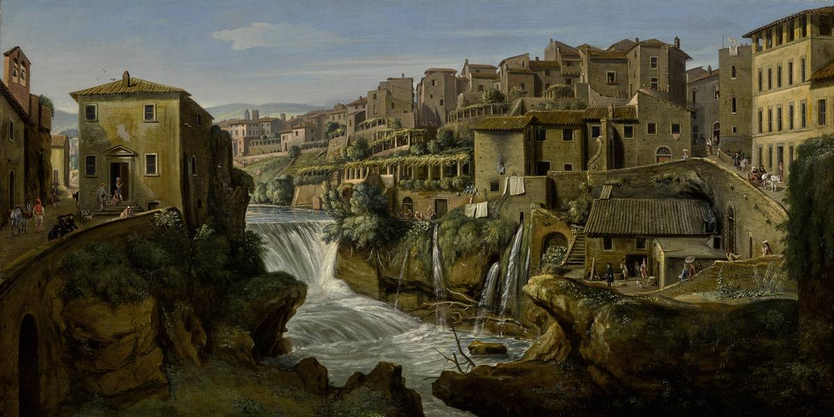 Caspar Van Wittel:  [1691-1723] - View of Tivoli with the old Waterfall and left bank of the river Aniene - Oil on canvas - Private Collection