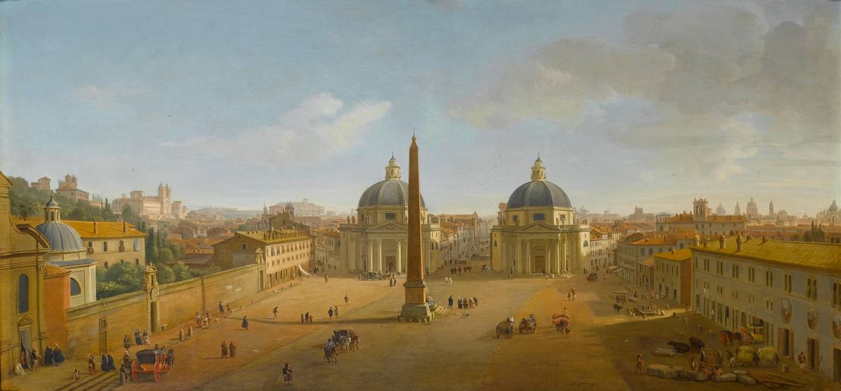 Caspar Van Wittel:  [1715] - The Piazza del Popolo, Rome - Oil on canvas - Private Collection