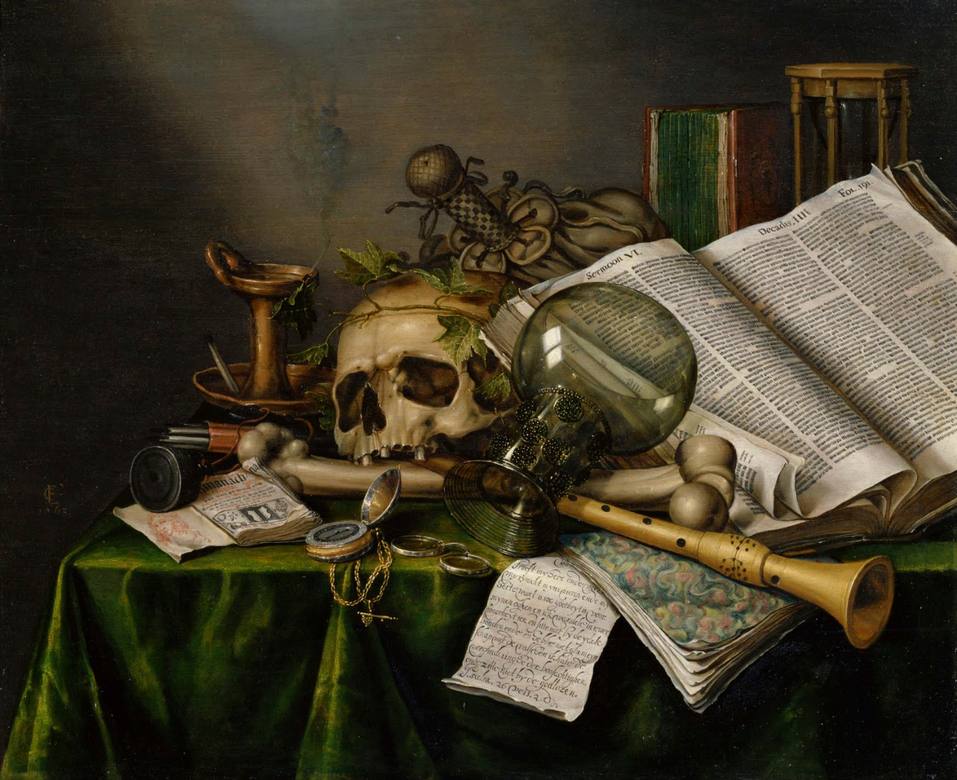 Edwaert Colyer:  [1663] - Vanitas - Still Life with Books and Manuscripts and a Skull - Oil on canvas - The National Museum of Western Art, Tokyo - Courtesy: Google Art Project