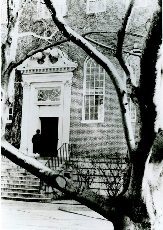  [1946] - First picture taken with Polaroid camera - a view of Harvard Yard taken two years before the camera was offered to the public